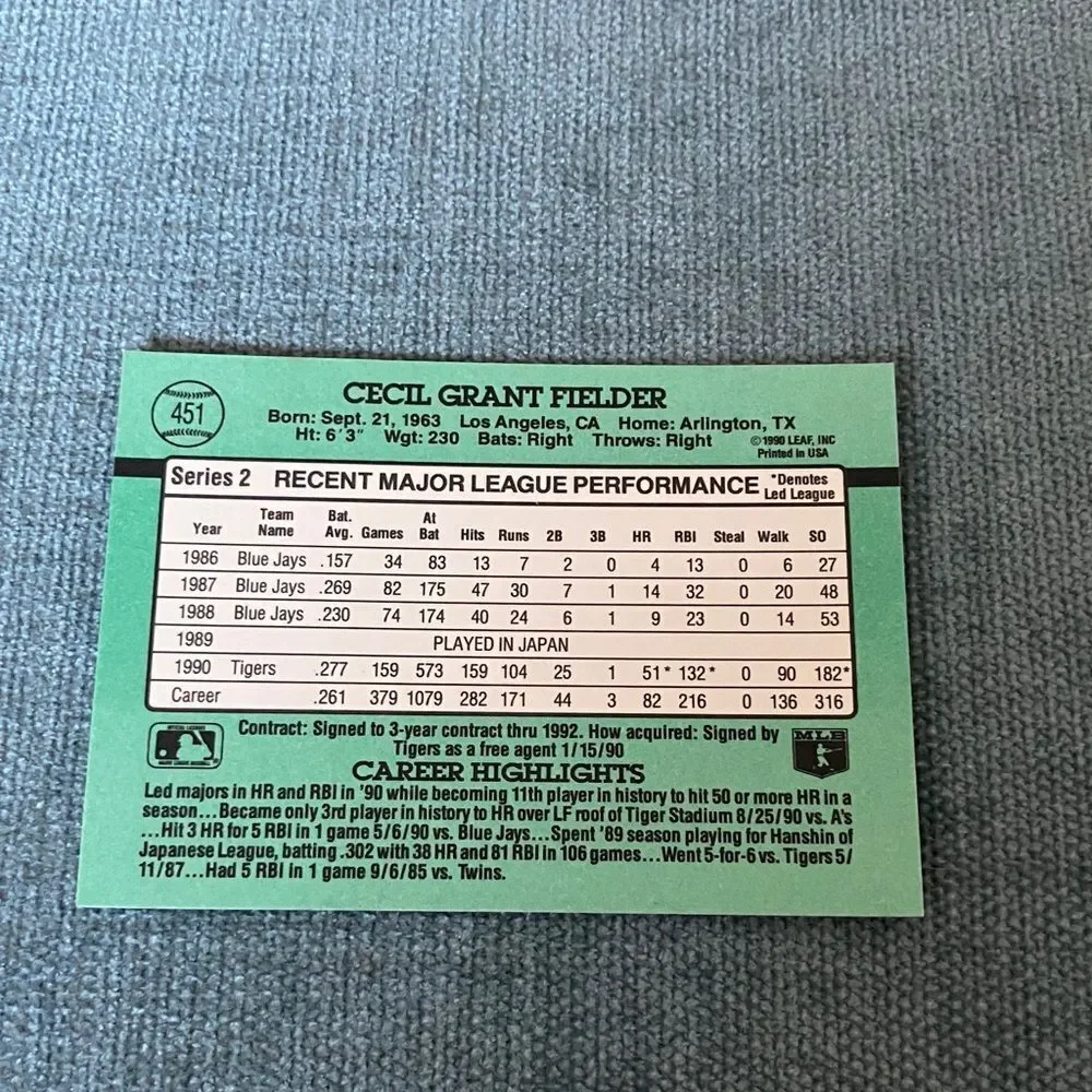 1991 Donruss Detroit Tigers Baseball Card Trading Card
